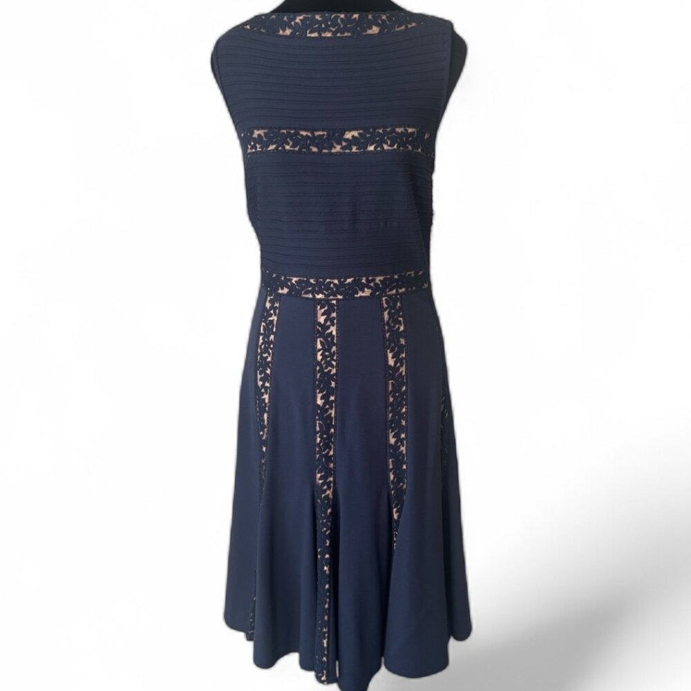 Tadashi Shoji Navy Lace Midi Cocktail Dress Size 4
